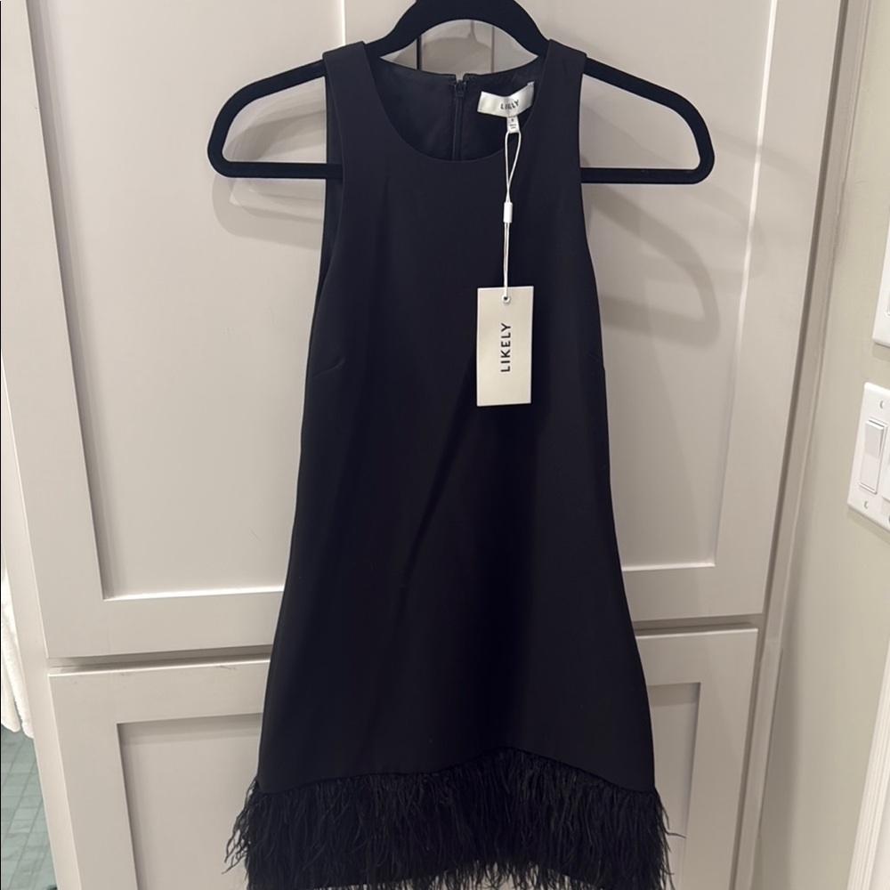 Likely Black Feather Hem Dress